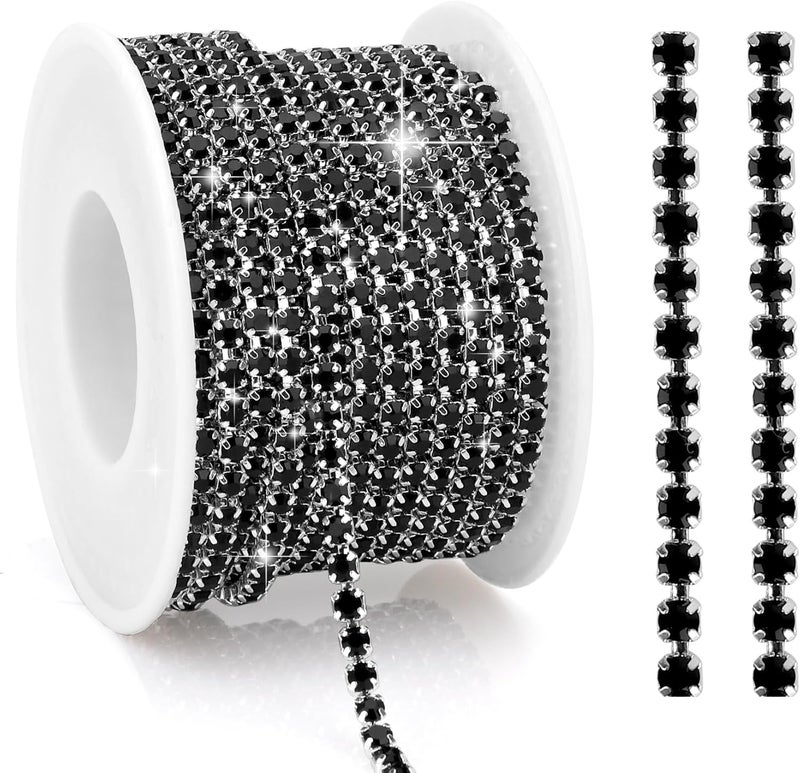 Liwidon Rhinestone Chain 10 Yards Rhinestone Trim Black Bling Diamond Rhinestones Strips 3mm Glitter Bling Crystal Rhinestones Close Chains Claw Cup Chains Trim for Sewing DIY Crafting Jewelry Clothes - Image 1